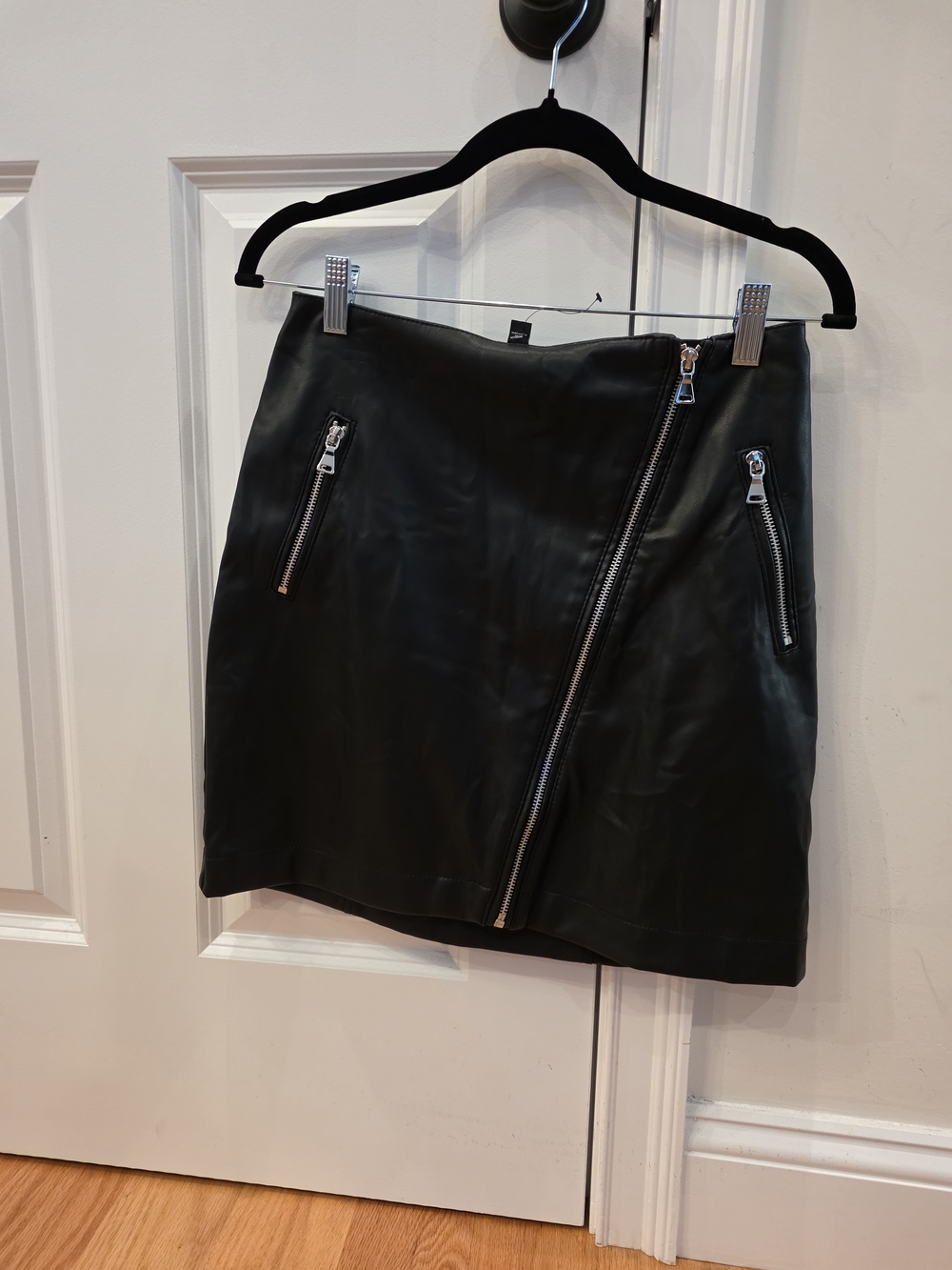 Express Black Faux Leather Mini Skirt with Asymmetrical Silver Zippers